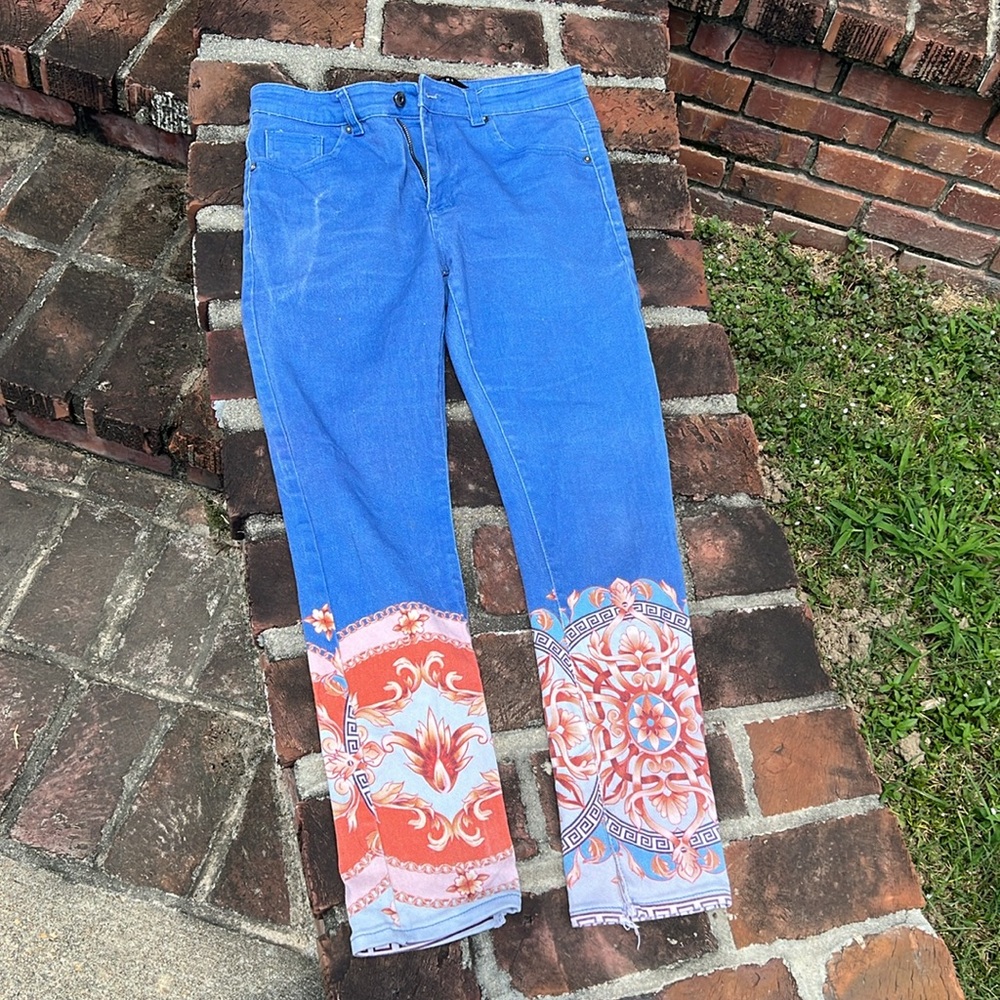 Vie Riche Baroque Print Denim Pants size 34